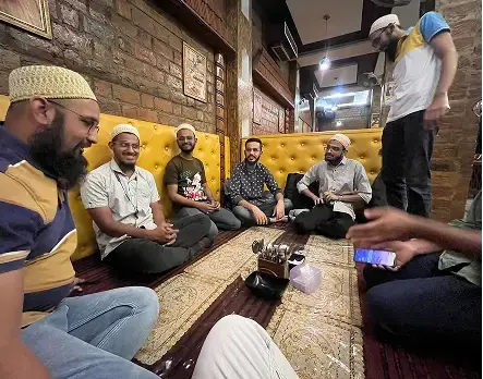 Team gathering and smiling